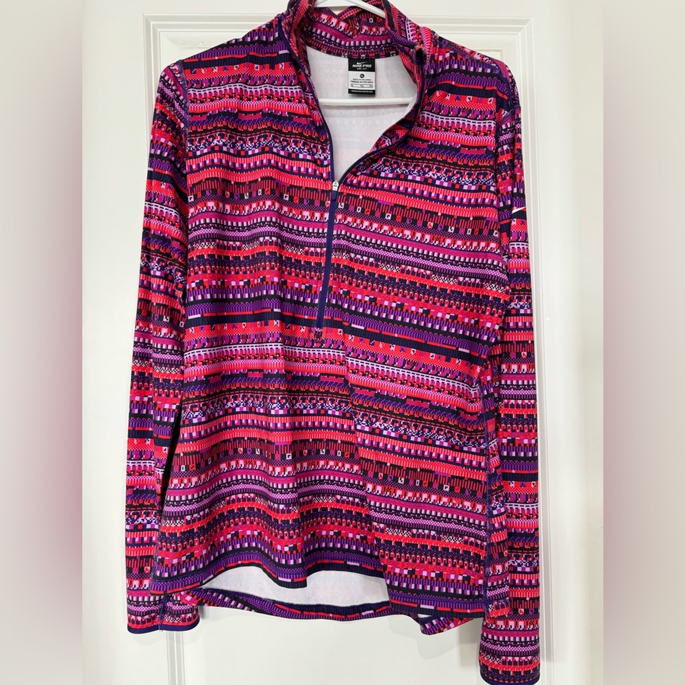 Nike Pro Dri-Fit Thermal Fleece half-zip Aztec Print Workout Running Top